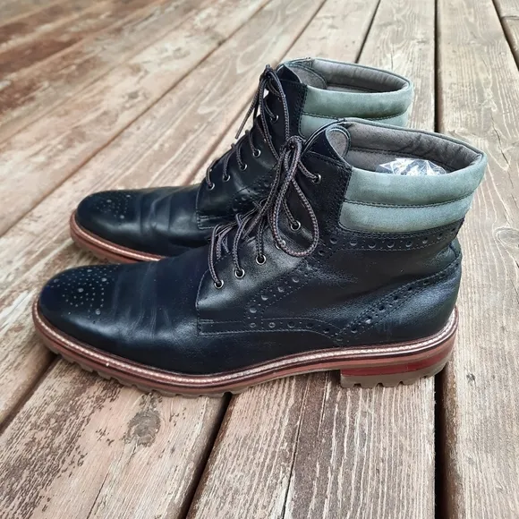 Johnston &amp; Murphy black leather oxford cap toe lace-up boots 58-10745 size 9.5