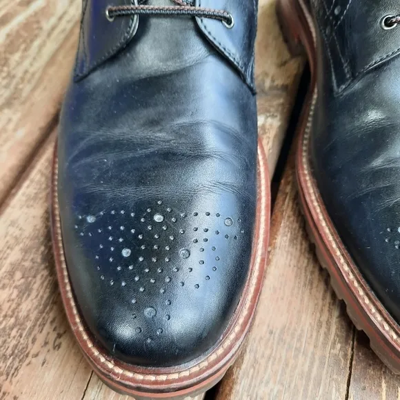 Johnston &amp; Murphy black leather oxford cap toe lace-up boots 58-10745 size 9.5