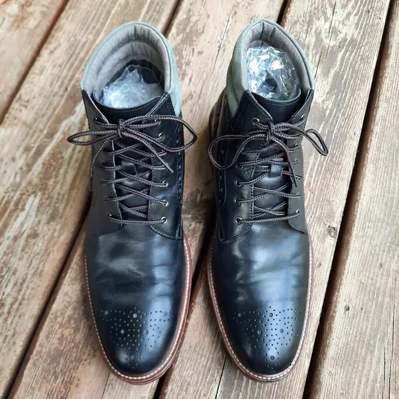 Johnston &amp; Murphy black leather oxford cap toe lace-up boots 58-10745 size 9.5