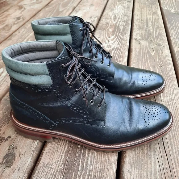 Johnston &amp; Murphy black leather oxford cap toe lace-up boots 58-10745 size 9.5