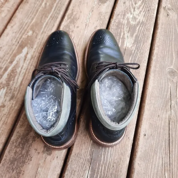 Johnston &amp; Murphy black leather oxford cap toe lace-up boots 58-10745 size 9.5