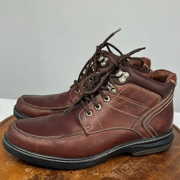Johnston &amp; Murphy Boots Mens 10 M Brown Leather Lace Up Waterproof