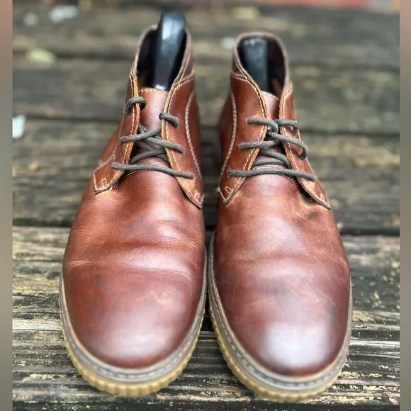 Johnston &amp; Murphy Wallace Genuine Shearling Chukka Brown Leather Lace Up Boots