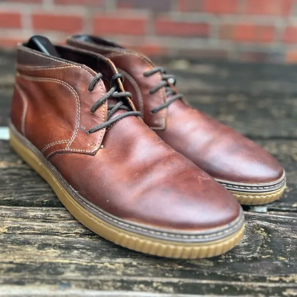 Johnston &amp; Murphy Wallace Genuine Shearling Chukka Brown Leather Lace Up Boots