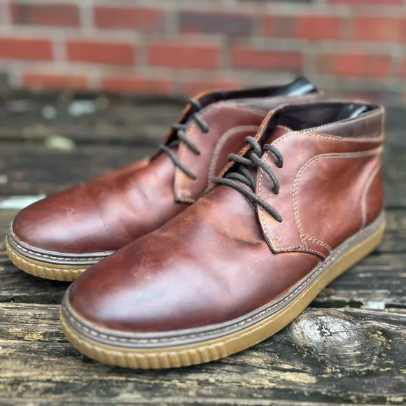 Johnston &amp; Murphy Wallace Genuine Shearling Chukka Brown Leather Lace Up Boots