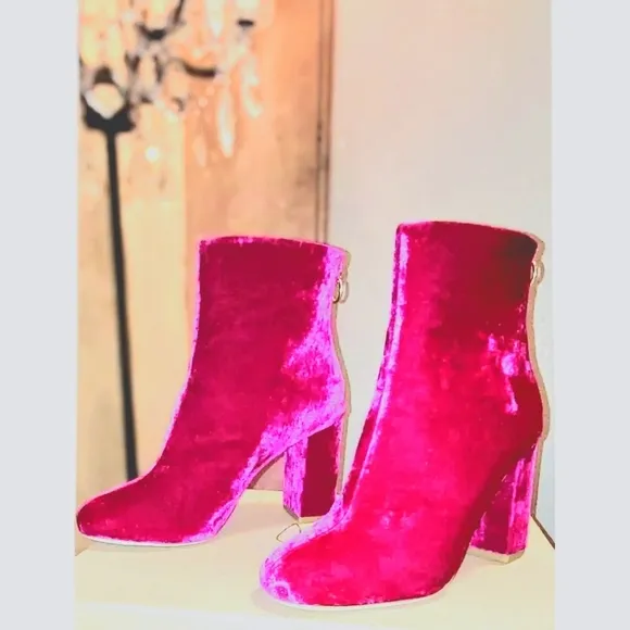 JOIE Saleema Velvet Block Heel Ankle Booties – Pink – Size EUR 37 / US 6.5 NWOB