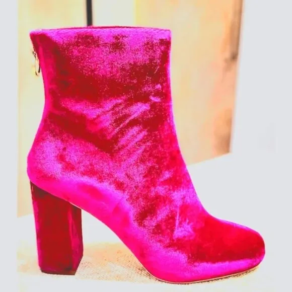 JOIE Saleema Velvet Block Heel Ankle Booties – Pink – Size EUR 37 / US 6.5 NWOB