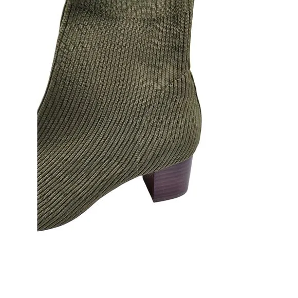 Joie Size 8 M Green Neely Stretch Ribbed Knit Heel Sock Ankle Boots