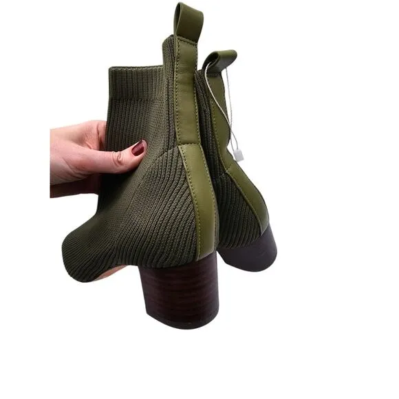 Joie Size 8 M Green Neely Stretch Ribbed Knit Heel Sock Ankle Boots
