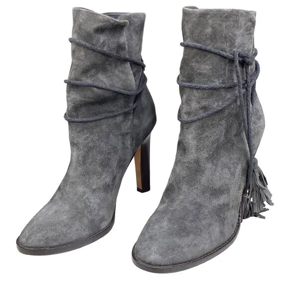 Joie Women’s Gray Chap Suede Tassel Ankle Wrap Boots Size 40 US 9.5