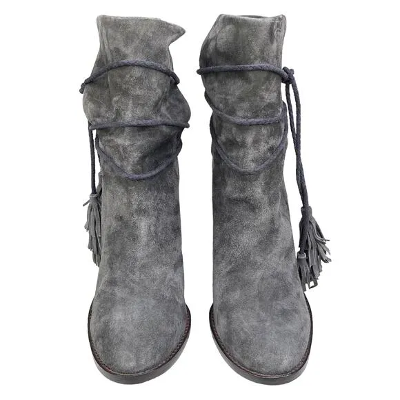 Joie Women’s Gray Chap Suede Tassel Ankle Wrap Boots Size 40 US 9.5