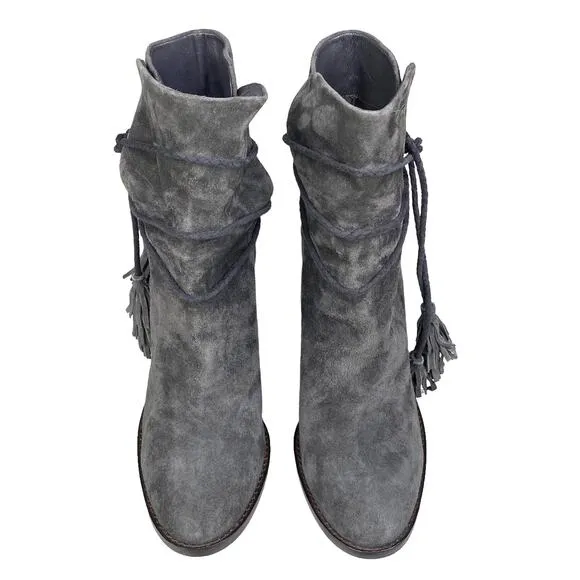 Joie Women’s Gray Chap Suede Tassel Ankle Wrap Boots Size 40 US 9.5