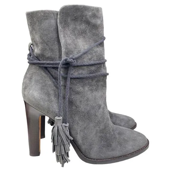 Joie Women’s Gray Chap Suede Tassel Ankle Wrap Boots Size 40 US 9.5