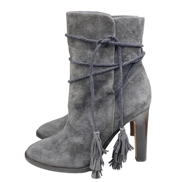Joie Women’s Gray Chap Suede Tassel Ankle Wrap Boots Size 40 US 9.5