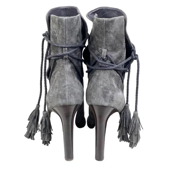 Joie Women’s Gray Chap Suede Tassel Ankle Wrap Boots Size 40 US 9.5