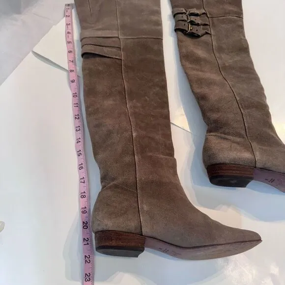 Joie Coachella Suede Over The Knee Boots Taupe 3 Buckle Tall 38/US 8