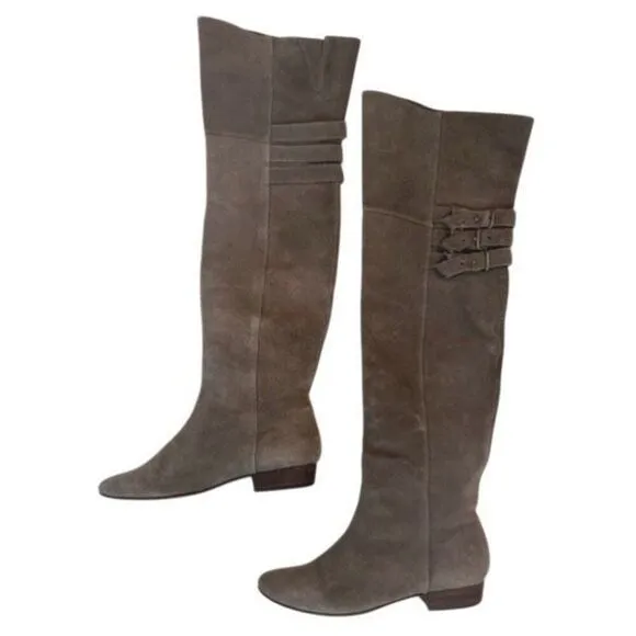 Joie Coachella Suede Over The Knee Boots Taupe 3 Buckle Tall 38/US 8