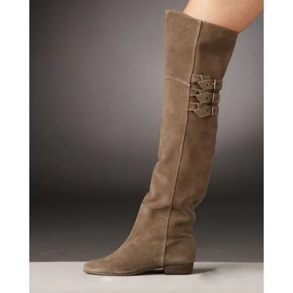 Joie Coachella Suede Over The Knee Boots Taupe 3 Buckle Tall 38/US 8