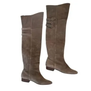 Joie Coachella Suede Over The Knee Boots Taupe 3 Buckle Tall 38/US 8