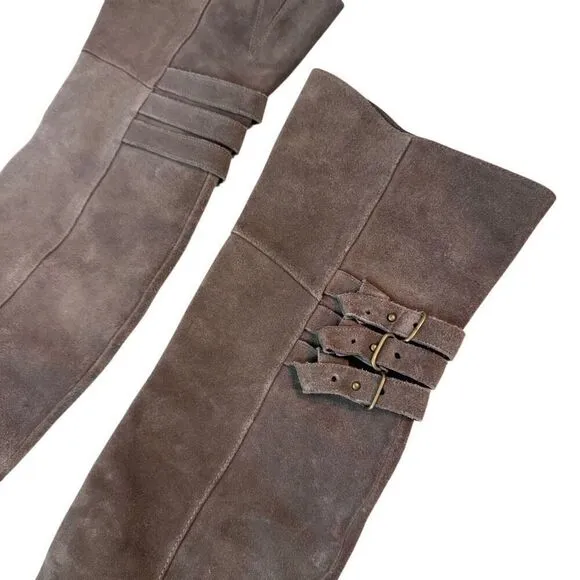 Joie Coachella Suede Over The Knee Boots Taupe 3 Buckle Tall 38/US 8