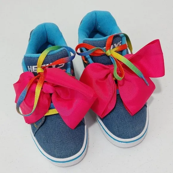 JoJo Siwa Heeleys Sneakers Denim Pink Bow Size 3 Youth Skate Shoes