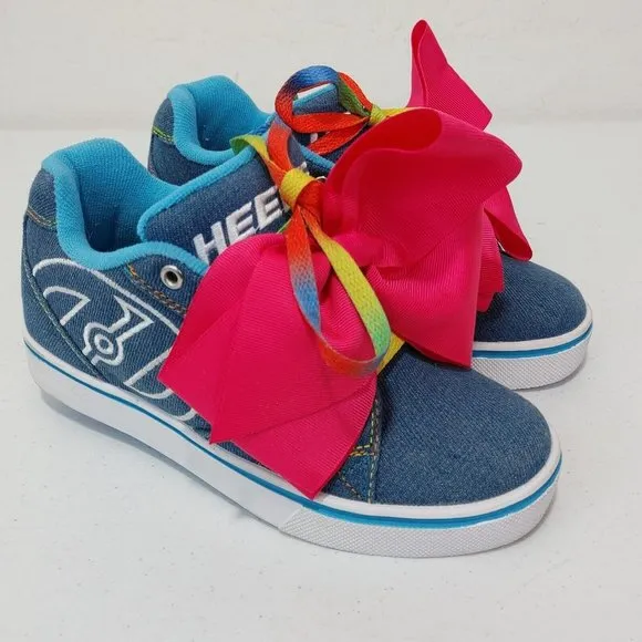 JoJo Siwa Heeleys Sneakers Denim Pink Bow Size 3 Youth Skate Shoes