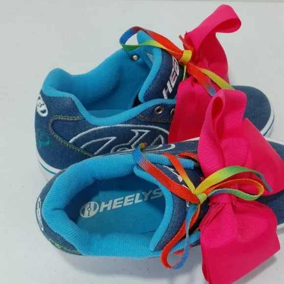 JoJo Siwa Heeleys Sneakers Denim Pink Bow Size 3 Youth Skate Shoes