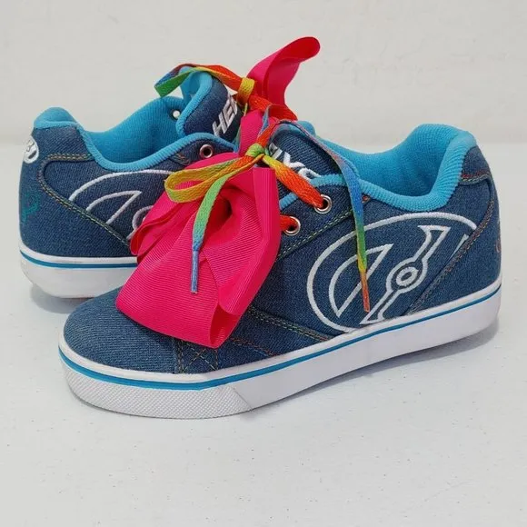 JoJo Siwa Heeleys Sneakers Denim Pink Bow Size 3 Youth Skate Shoes
