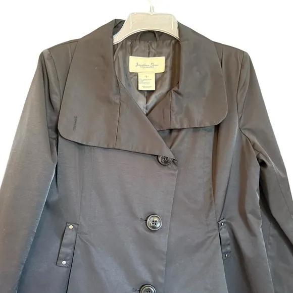 Jonathan Stone Black Fit and Flare Trench Coat Large NO BELT CORPCORE
