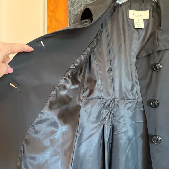Jonathan Stone Black Fit and Flare Trench Coat Large NO BELT CORPCORE