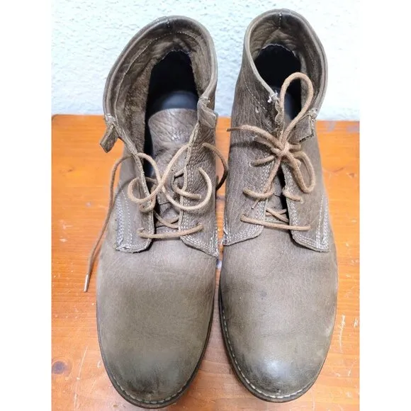 Josef Seibel Brown Leather Lace-Up Soft Ankle Boots With Stacked Heel Size 41