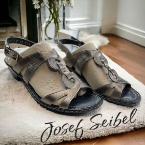 Josef Seibel Erica Womens Metallic Slingback Leather Sandals Gray Size 40