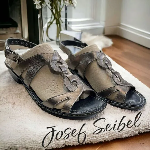 Josef Seibel Erica Womens Metallic Slingback Leather Sandals Gray Size 40