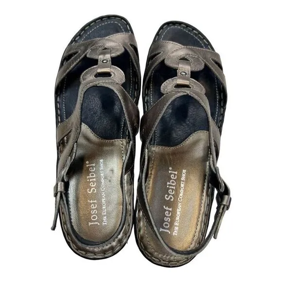 Josef Seibel Erica Womens Metallic Slingback Leather Sandals Gray Size 40
