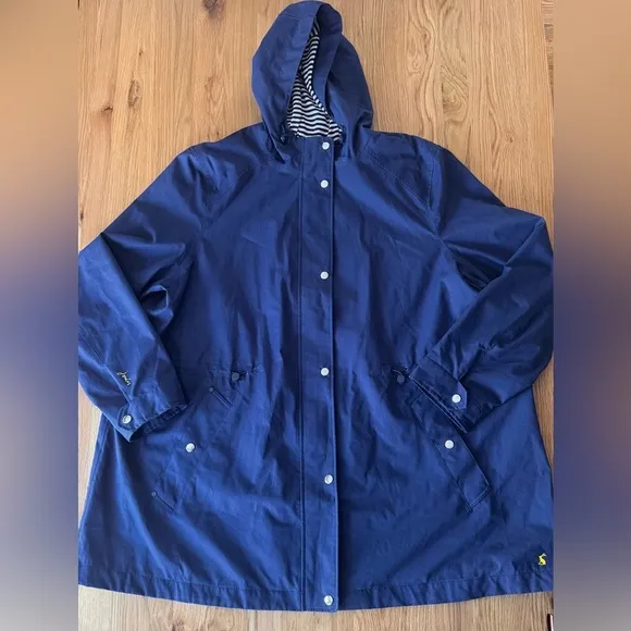 Joules Shoreside Waterproof Hooded Raincoat in Navy Plus Size 22