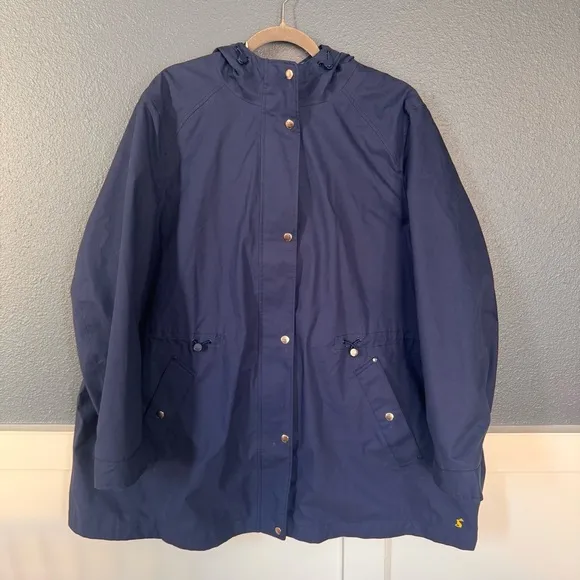 Joules Shoreside Waterproof Hooded Raincoat in Navy Plus Size 22