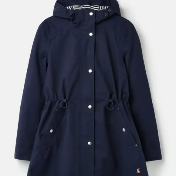 Joules Shoreside Waterproof Hooded Raincoat in Navy Plus Size 22