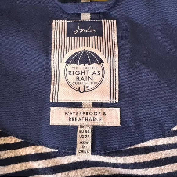 Joules Shoreside Waterproof Hooded Raincoat in Navy Plus Size 22