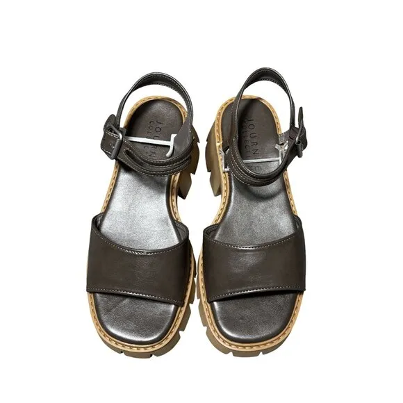 Journee Womens Chunky Platform Sandals With Adjustable Strap &amp; Lug Sole Size 8