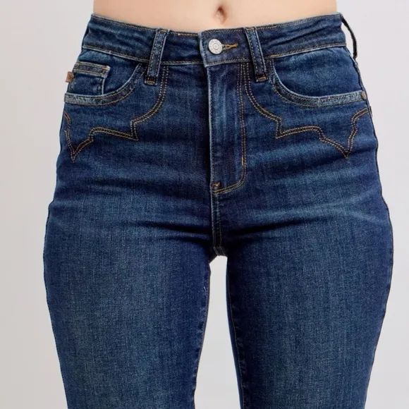 Judy Blue Embroidered Skinny High-Rise Stretch Denim Jeans Slim Ankle Pants