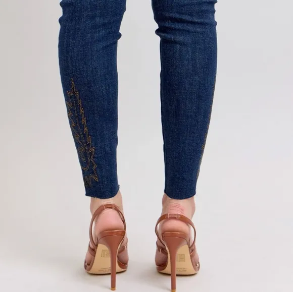 Judy Blue Embroidered Skinny High-Rise Stretch Denim Jeans Slim Ankle Pants