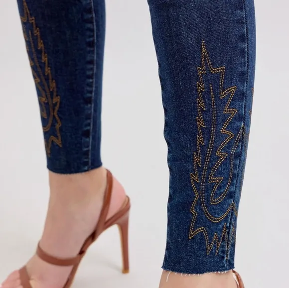 Judy Blue Embroidered Skinny High-Rise Stretch Denim Jeans Slim Ankle Pants