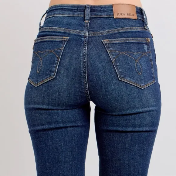 Judy Blue Embroidered Skinny High-Rise Stretch Denim Jeans Slim Ankle Pants