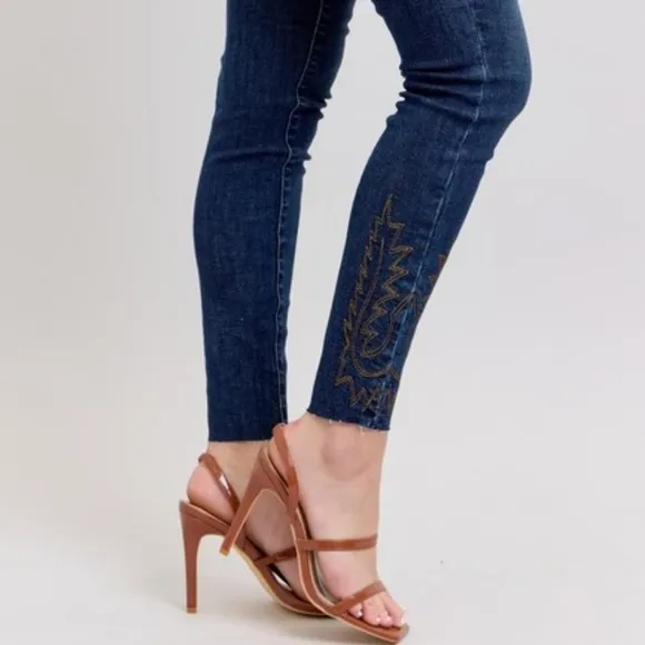 Judy Blue Embroidered Skinny High-Rise Stretch Denim Jeans Slim Ankle Pants