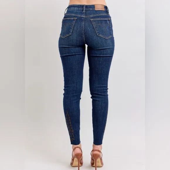 Judy Blue Embroidered Skinny High-Rise Stretch Denim Jeans Slim Ankle Pants