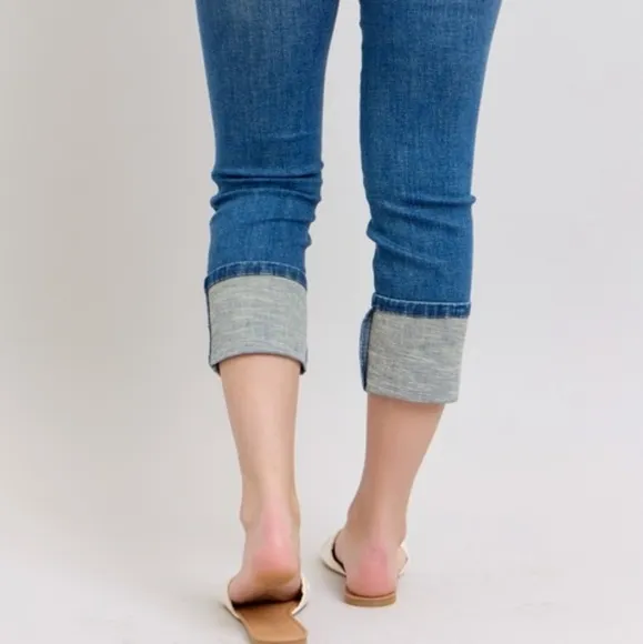 Judy Blue High-Rise Cuffed Capri Length Pants Slim Fit Skinny Leg Denim Jeans