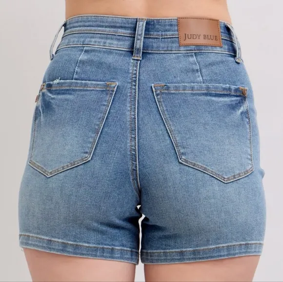 Judy Blue Tummy Control High Rise Double Button Denim Mid-length Jean Shorts