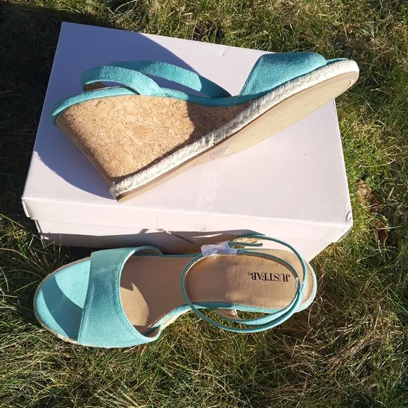 JustFab Blue Wedge Sandals with Ankle Strap