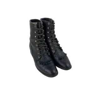 Justin Black Kiltie Tassel Pebbled Leather Western Roper Boots Womens Size 6.5B