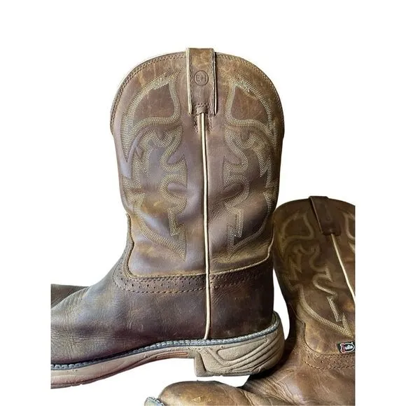 JUSTIN Boots Stampede Rush Leather Work Boots Mens 12 D H2O EH WK4330 Soft Toe